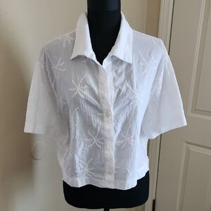 White Embroidered Button-Front Women's Shirt